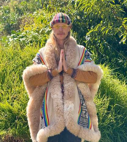 Cream & Rainbow Handwoven Alpaca Cape