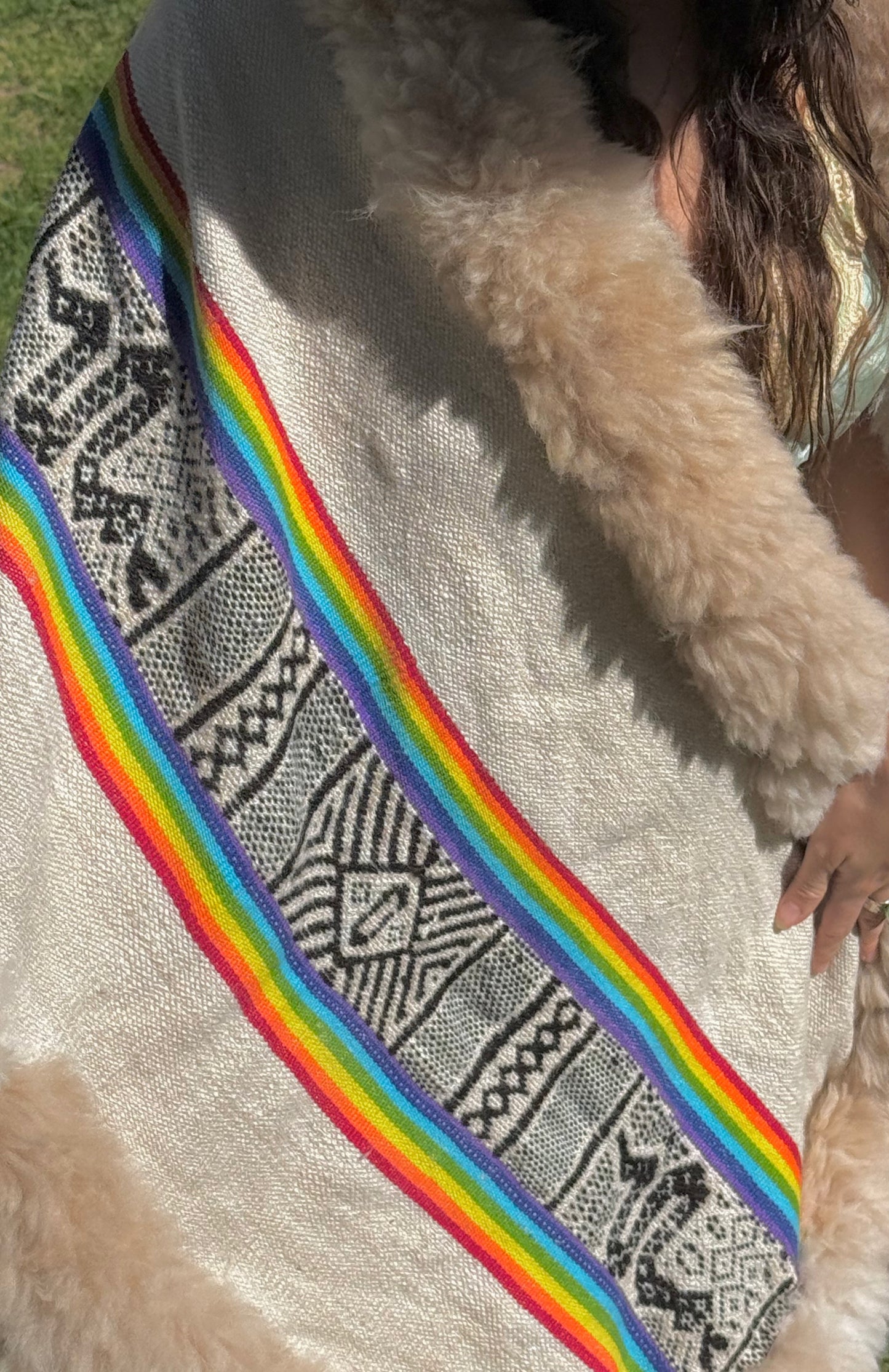 Cream & Rainbow Handwoven Alpaca Cape